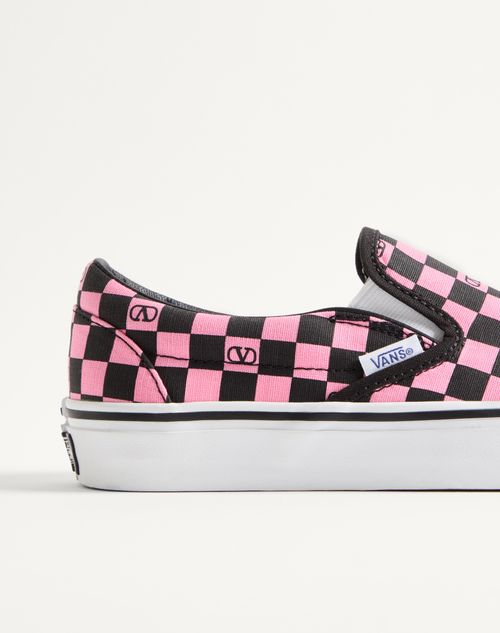 Valentino Garavani - Valentino Garavani And Vans Slip-on Sneaker In Fabric With Vlogo Checkerboard Print - Pink Orchid/black - Woman - Sneakers