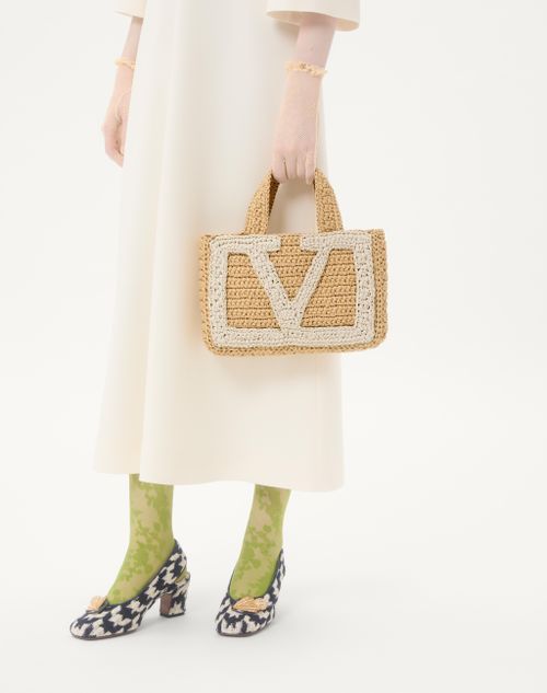 Valentino Garavani - Valentino Garavani Viva Superstar Small Shopping Bag In Raffia - Natural/butter - Woman - Totes