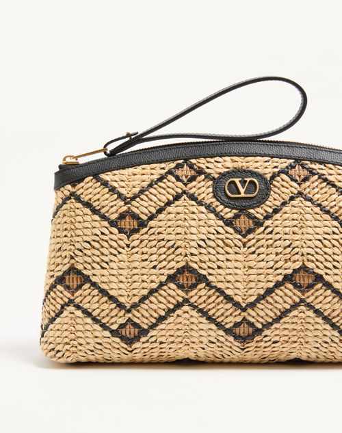 Valentino Garavani - Valentino Garavani Raffia Clutch Bag With Geometric Pattern - Natural/black - Woman - Clutches