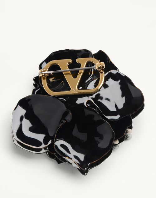 Valentino Garavani - Broche Valentino Garavani Fleur Lumineuse En Métal, Ornée D'émail Et De Tissu - Or/noir/multicolor - Homme - Bijoux Et Montres