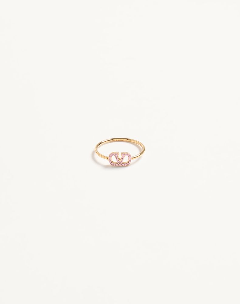 Valentino Garavani Vlogo Signature Metal And Swarovski® Crystal Ring Woman Gold/pink 9 In Multi