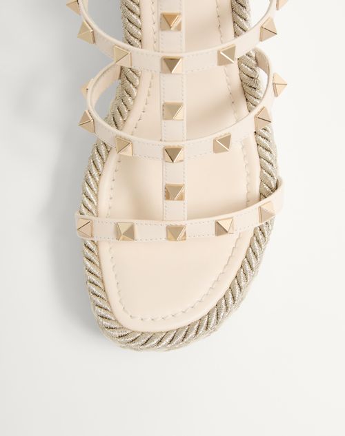 Valentino Garavani - Rockstud Calfskin Wedge Sandal With Straps 95 Mm - Light Ivory - Woman - Espadrilles And Wedges