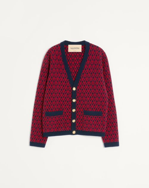 Valentino Wool Cardigan With Toute La V Pattern Man Navy/ Red L