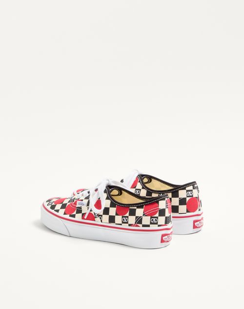 Valentino Garavani - Valentino Garavani And Vans Low-top Trainer In Fabric With Vlogo Checkerboard Print And Polka Dot Detail - Butter/black/rouge Pur - Woman - Sneakers