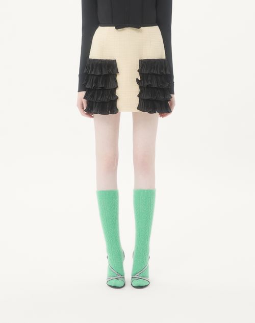 Valentino - Short Skirt In Plain Wool Tweed - Almond/black - Woman - Skirts