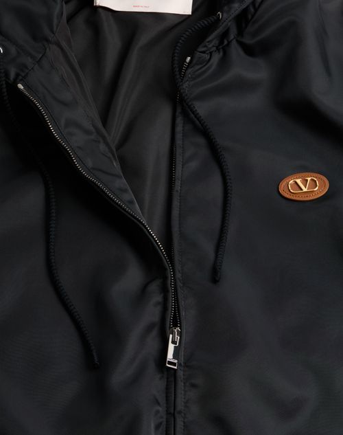 Valentino - Nylon Hooded Windbreaker With Vlogo Patch - Black - Man - Outerwear