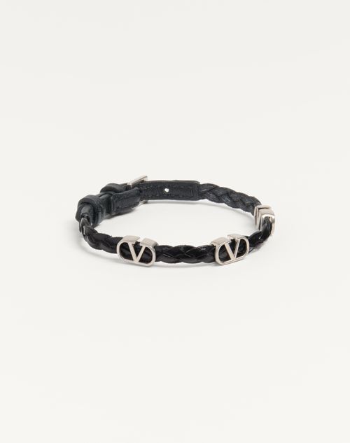 Valentino Garavani - Pulsera Vlogo Signature De Cuero De Becerro Trenzado - Negro - Hombre - Joyas