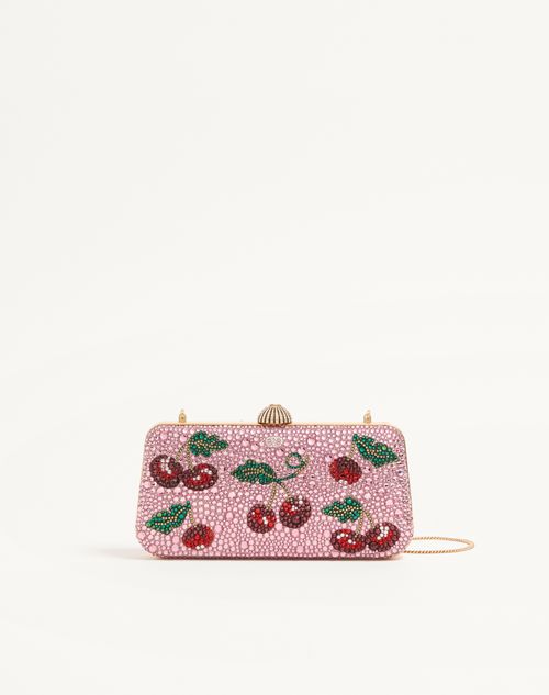 Valentino Garavani  Garavani Carry Secrets Minaudiere With Cherryfic Rhinestone Motif Woman In Pink