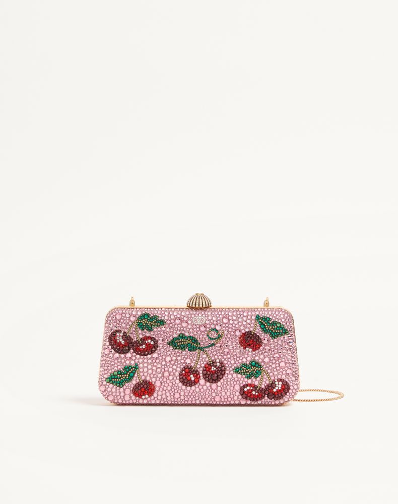 Valentino Garavani Women's Pink Carry Secrets Minaudiere With Cherryfic Rhinestone Motif Woman Uni