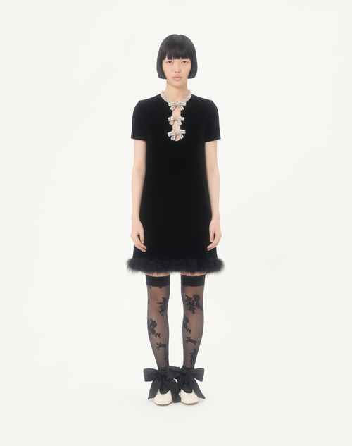 Valentino - Short Dress In Embroidered Sablé Velvet - Black/silver - Woman - Dresses