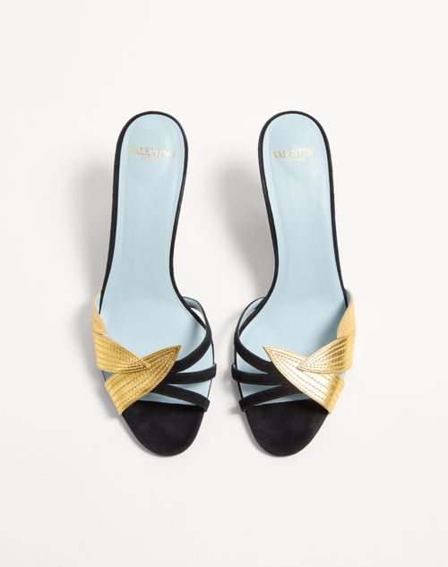 Valentino Garavani - Foliefoliage Suede Slide Sandal 65mm - Black/gold - Woman - Sandals