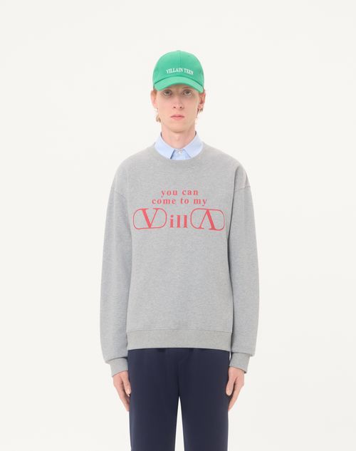 Valentino - Valentino Cotton Jersey Sweatshirt With You Can Come To My Villa Print - Grey/red - Man - T-shirts And Sweatshirts