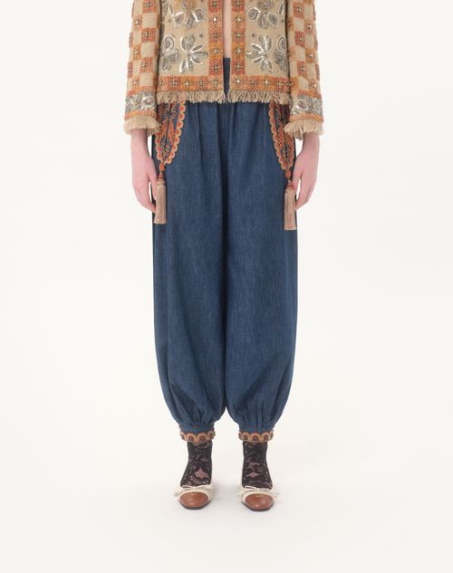 Valentino - Balloon Pants In Embroidered Denim Chambray - Denim - Woman - Denim