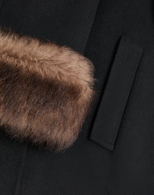 Valentino - Compact Drap Caban With Shearling - Black - Woman - Jackets And Blazers