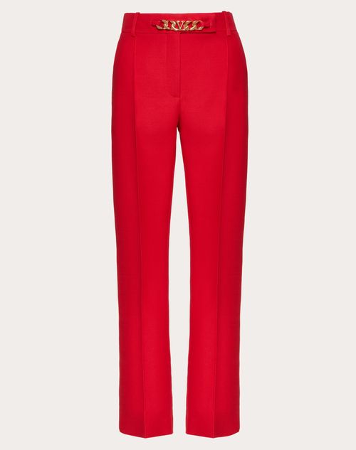 Valentino Crepe Couture Vlogo Chain Trousers Woman Red 44