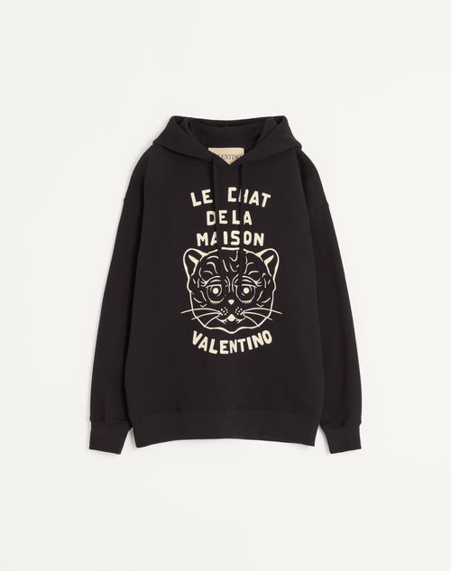 Valentino - Cotton Sweatshirt With Le Chat De La Maison Patch - Black/butter - Man - T-shirts And Sweatshirts