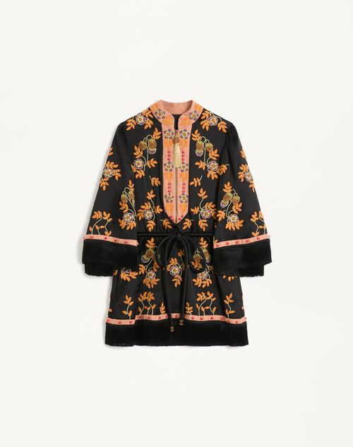 Valentino - Short Dress In Embroidered Washed Double Duchesse - Black/multicolour - Woman - Dresses