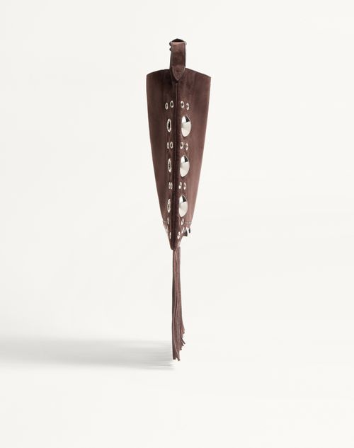 Valentino Garavani - Valentino Garavani Nellcôte Suede Shoulder Bag With Fringes - Brown - Man - Shoulder Bags