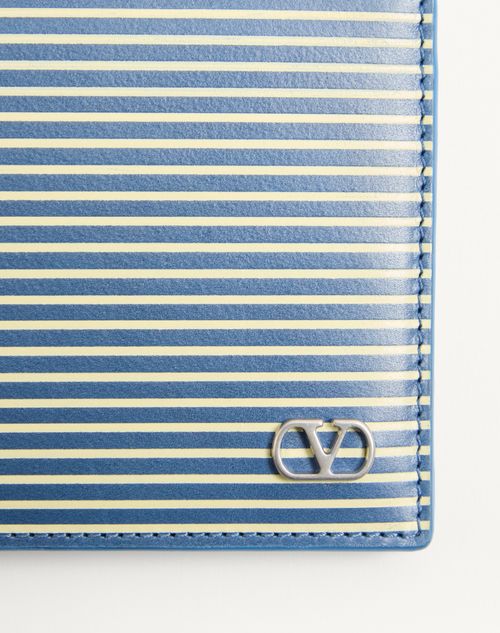 Valentino Garavani - Valentino Garavani Vlogo Signature Calfskin Wallet With Striped Print - Azure - Man - Wallets And Small Leather Goods