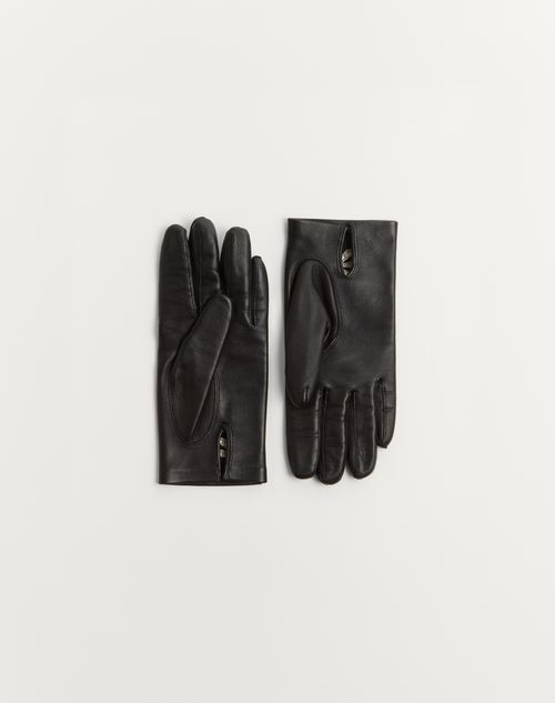 Valentino Garavani - Vlogo Signature Nappa Gloves - Black/butter/antique Brass - Woman - Hats And Gloves