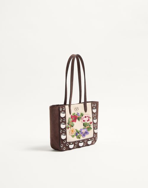 Valentino Garavani - Valentino Garavani Nellcôte Mini Embroidered Shopping Bag - Multicolor/testa Di Moro - Woman - Totes