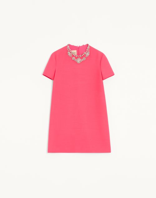 Valentino Robe Courte Brodée En Crêpe Couture Femme Corail/argent 38