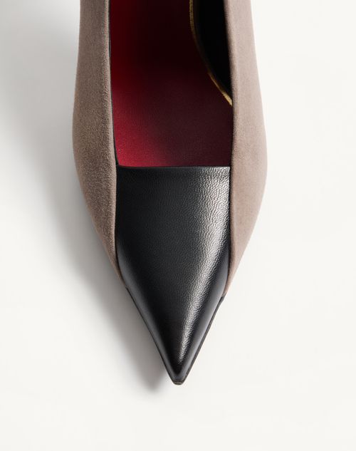 Valentino Garavani - Décolleté Révélé In Camoscio 105mm - Grigio/nero - Donna - Décolleté E Slingbacks