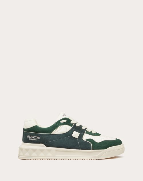Shop Valentino Garavani One Stud Low-top Sneaker In Split Leather And Nappa In Green