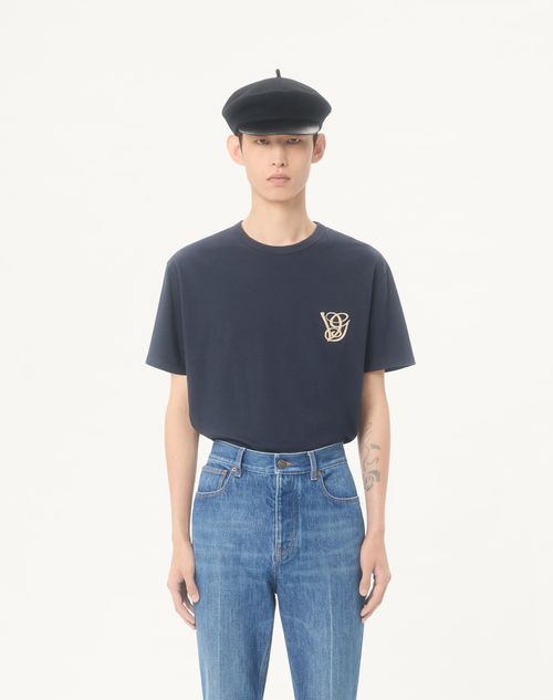 Valentino - Cotton T-shirt With Vg Patch - Navy - Man - Tshirts And Sweatshirts