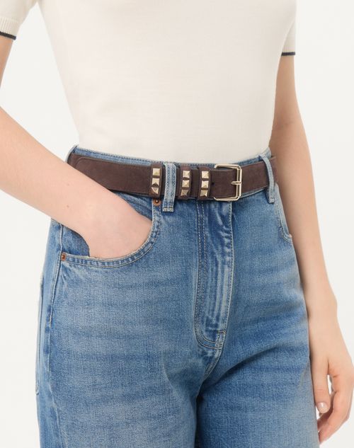 Valentino Garavani - Cintura Rockstud In Suede 30 Mm - Ebano - Donna - Cinture