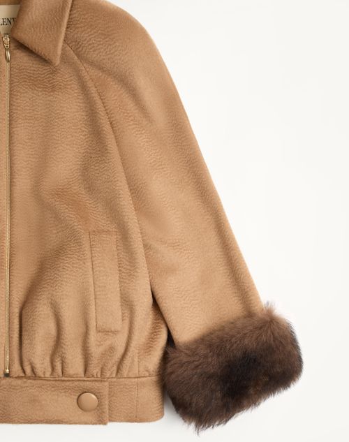 Valentino - Baby Camel Drap Peacoat With Shearling - Camel/brown - Woman - Jackets And Blazers