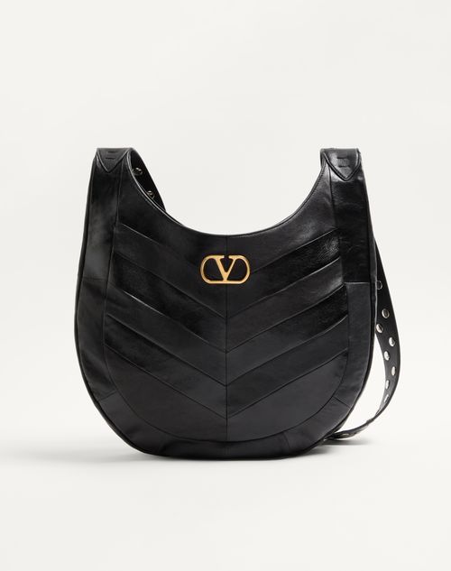 Valentino Garavani Valentino Garavani Hoboho Nappa Leather Hobo Bag With Chevron Pattern Woman Black Onesize