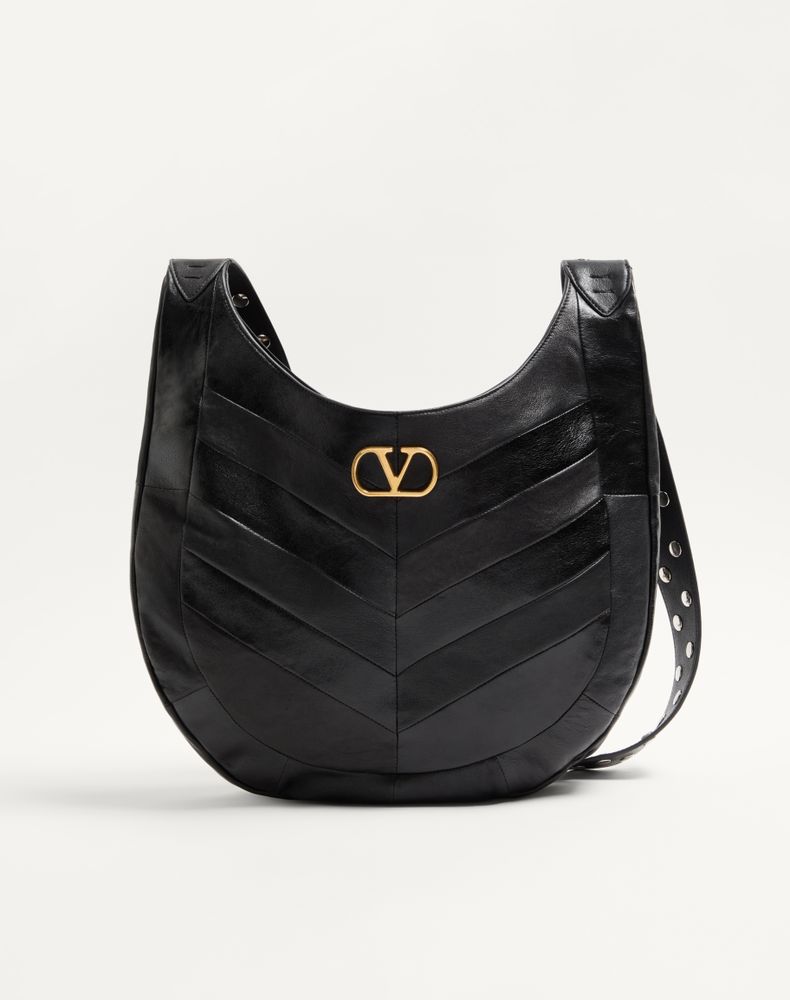 Valentino Garavani Women's Black Hoboho Nappa Leather Hobo Bag With Chevron Pattern Woman Uni