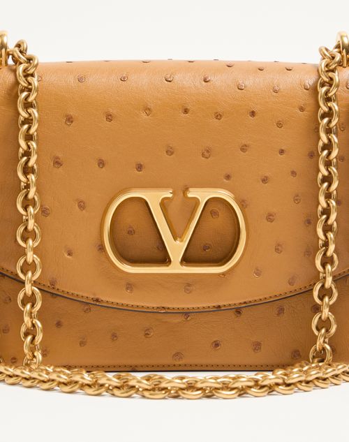 Valentino Garavani - Valentino Garavani Vain Ostrich Shoulder Bag - Tobacco - Woman - Shoulder Bags