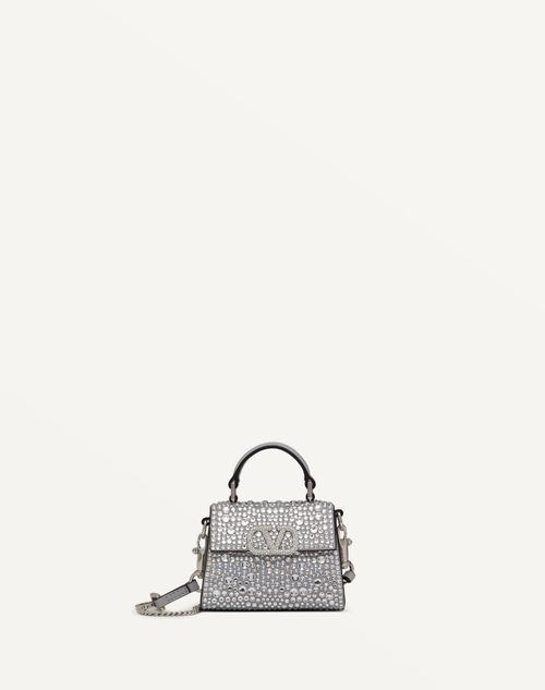 Valentino Garavani Mini Vsling Embroidered Handbag Woman Grey/crystal Uni In Burgundy