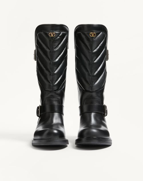 Valentino Garavani - Rayons Biker Boot In Calfskin And Nappa Leather With Chevron Pattern 40mm - Black - Woman - Boots And Ankle Boots