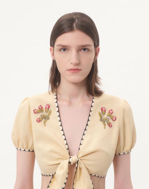 Valentino - Embroidered Top - Birch/multicolour - Woman - Shirts And Tops