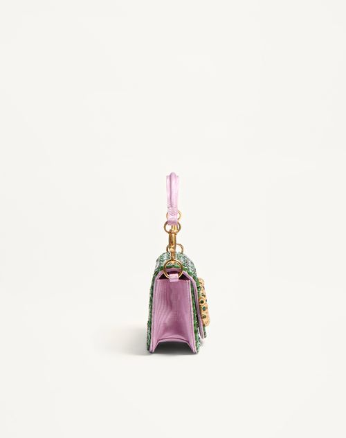 Valentino Garavani - Valentino Garavani Locò Small Shoulder Bag Embroidered With Jewel Logo - Emerald/rhododendron - Woman - Shoulder Bags