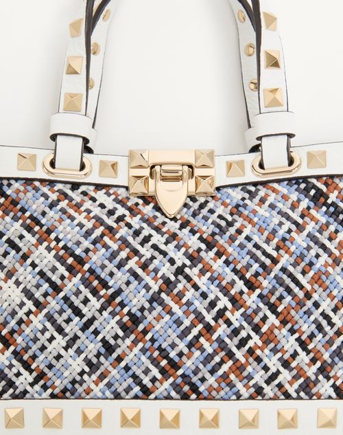 Valentino Garavani - Valentino Garavani Rockstud Mini Shopping Bag In Woven Fabric - White/multicolor - Woman - Totes