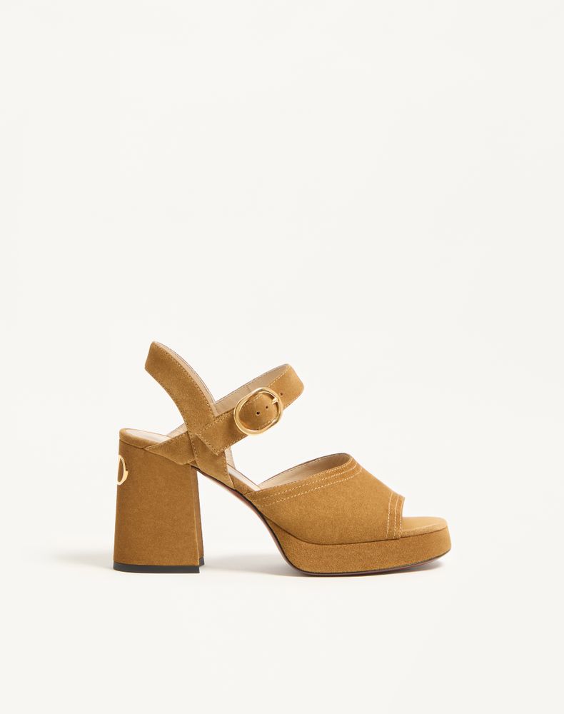 Valentino Garavani Fawcette Platform Crust Leather Sandal 100mm Woman Havana Beige 41 In Brown