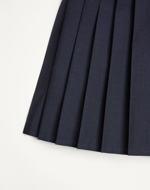 Valentino - Pantalón Culotte Plisado De Wool Mohair - Azul Marino - Mujer - Faldas