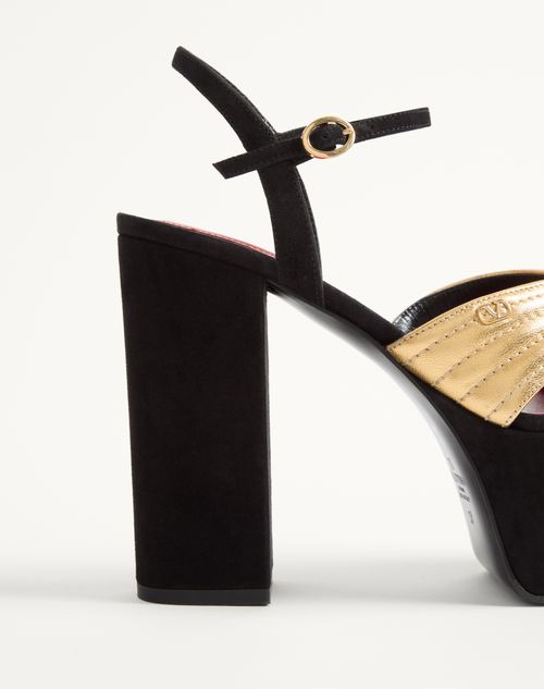 Valentino Garavani - Crasher Suede Platform Sandal 125mm - Black/gold - Woman - Sandals