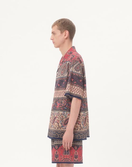 Valentino - Bowling Shirt In Cotton Muslin With Voyage Imaginaire Print And Passementerie Trims - Multicolor - Man - Shirts
