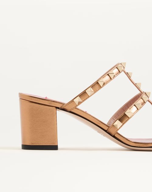 Valentino Garavani - Rockstud Slide Sandal In Laminated Nappa 60mm - Gold - Woman - Sandals