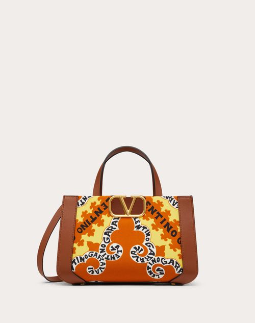 Valentino Garavani - Canvas Vlogo Signature Handbag With Mini Bandana Print - Saddle Brown/multicolor - Woman - Totes