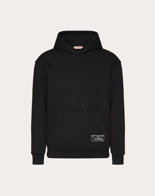 Shop Valentino Technical Cotton Sweatshirt With Hood And Maison Tailoring Label In Black