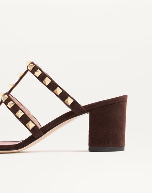 Valentino Garavani - Sandalo Slide Rockstud In Camoscio 60mm - Ebano - Donna - Sandali