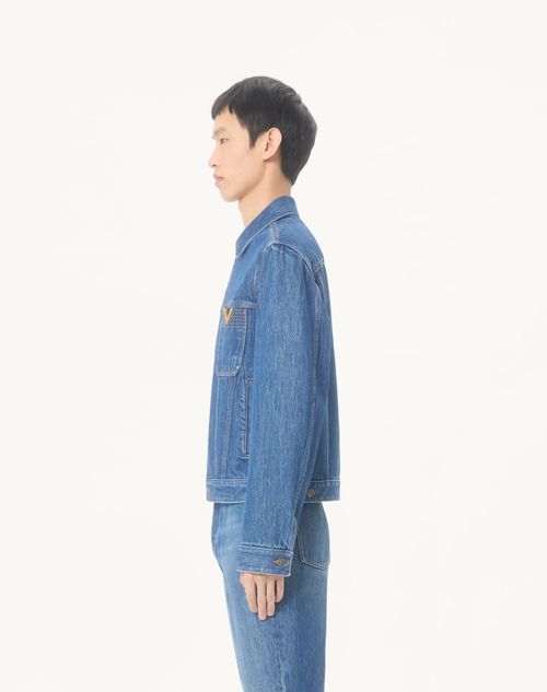 Valentino - Valentino Denim Jacket With Vgold - Blue - Man - Denim