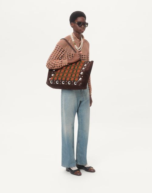 Valentino Garavani - Valentino Garavani Nellcôte Large Shopping Bag In Jacquard Fabric - Multicolor/testa Di Moro - Man - Totes
