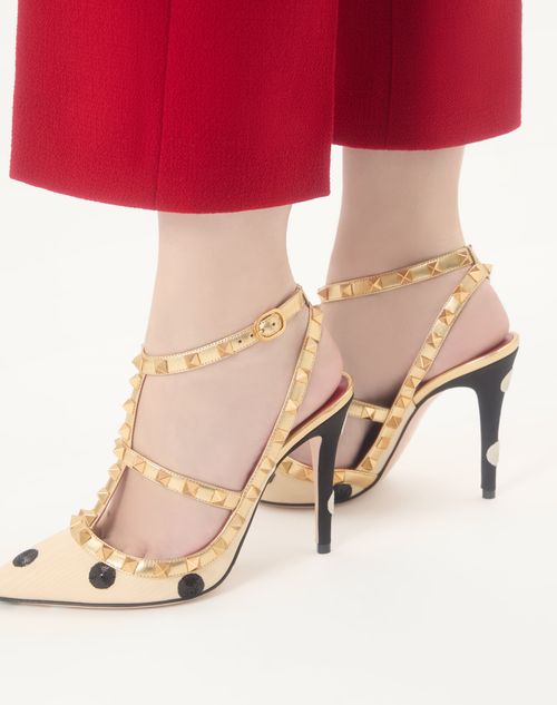 Valentino Garavani - Rockstud Pump With Plus De Pois Embroidery 100mm - Butter/black - Woman - Pumps And Slingbacks